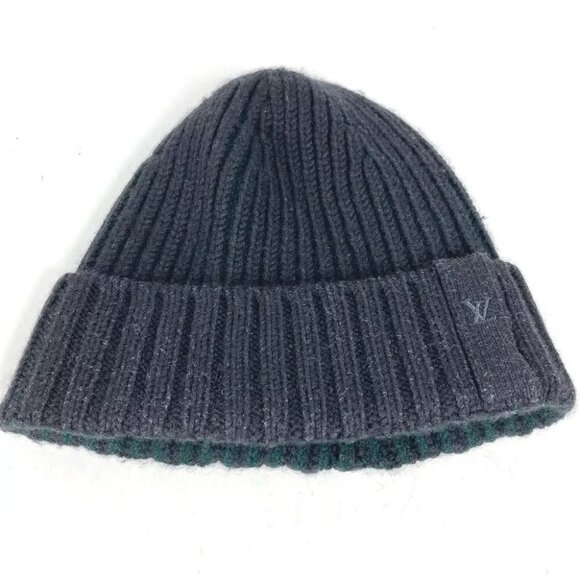 LOUIS VUITTON beanie hat knit hat knit cap LV logo Knit hat wool gray/Green - Picture 1 of 7